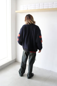 WOOL BOMBER JACKET / DARK BLUE/BLACK