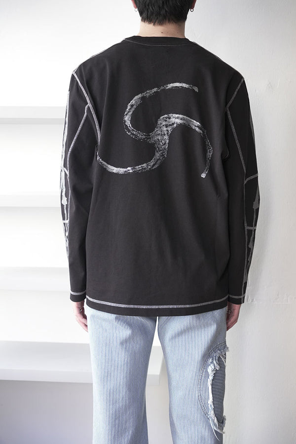 STICKS STITCH ORGANIC LONG SLEEVE / BLACK [20%OFF]