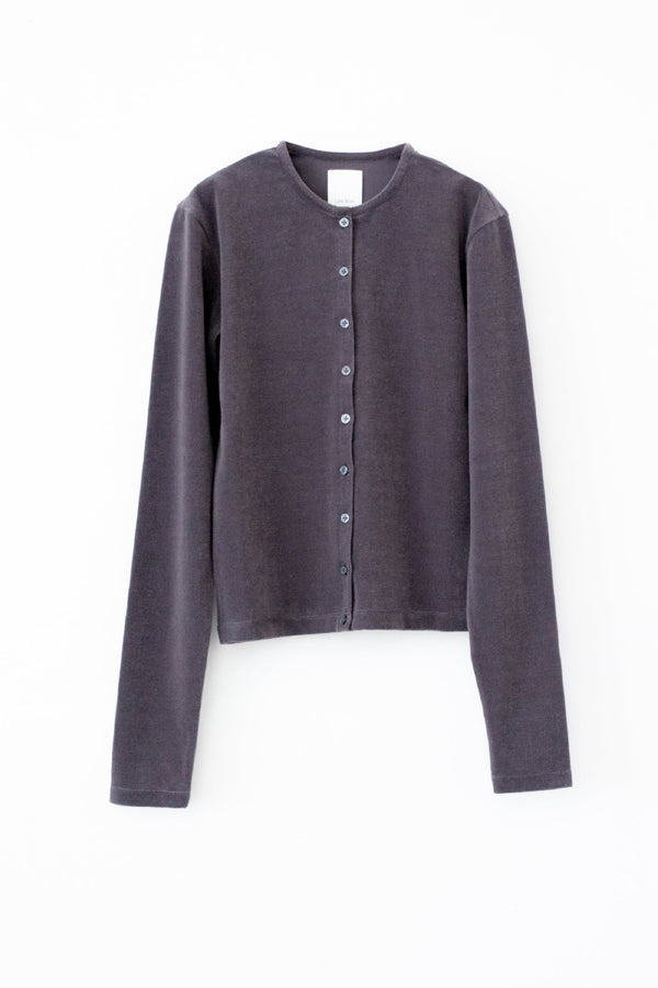 HIGH GAUGE PILE TIGHT HEM CARDIGAN / CHARCOAL