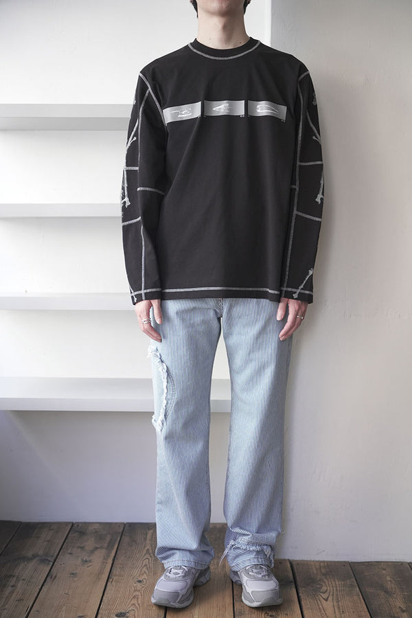 STICKS STITCH ORGANIC LONG SLEEVE / BLACK [20%OFF]