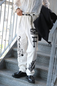 WIDE WAIST LOOP TROUSERS / WHITE WITH PAINTING