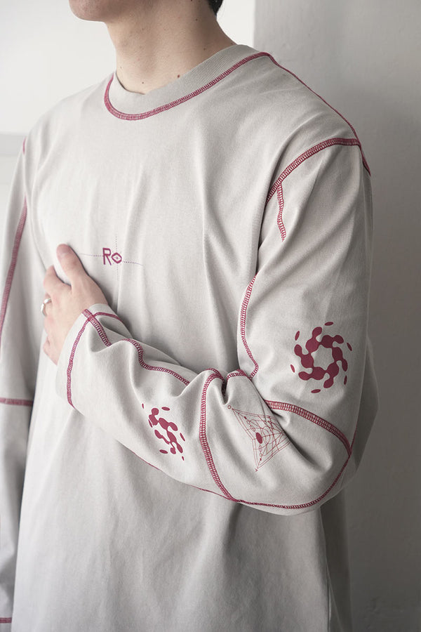 INFO STITCH ORGANIC LONG SLEEVE / LIGHT GREY [20%OFF]