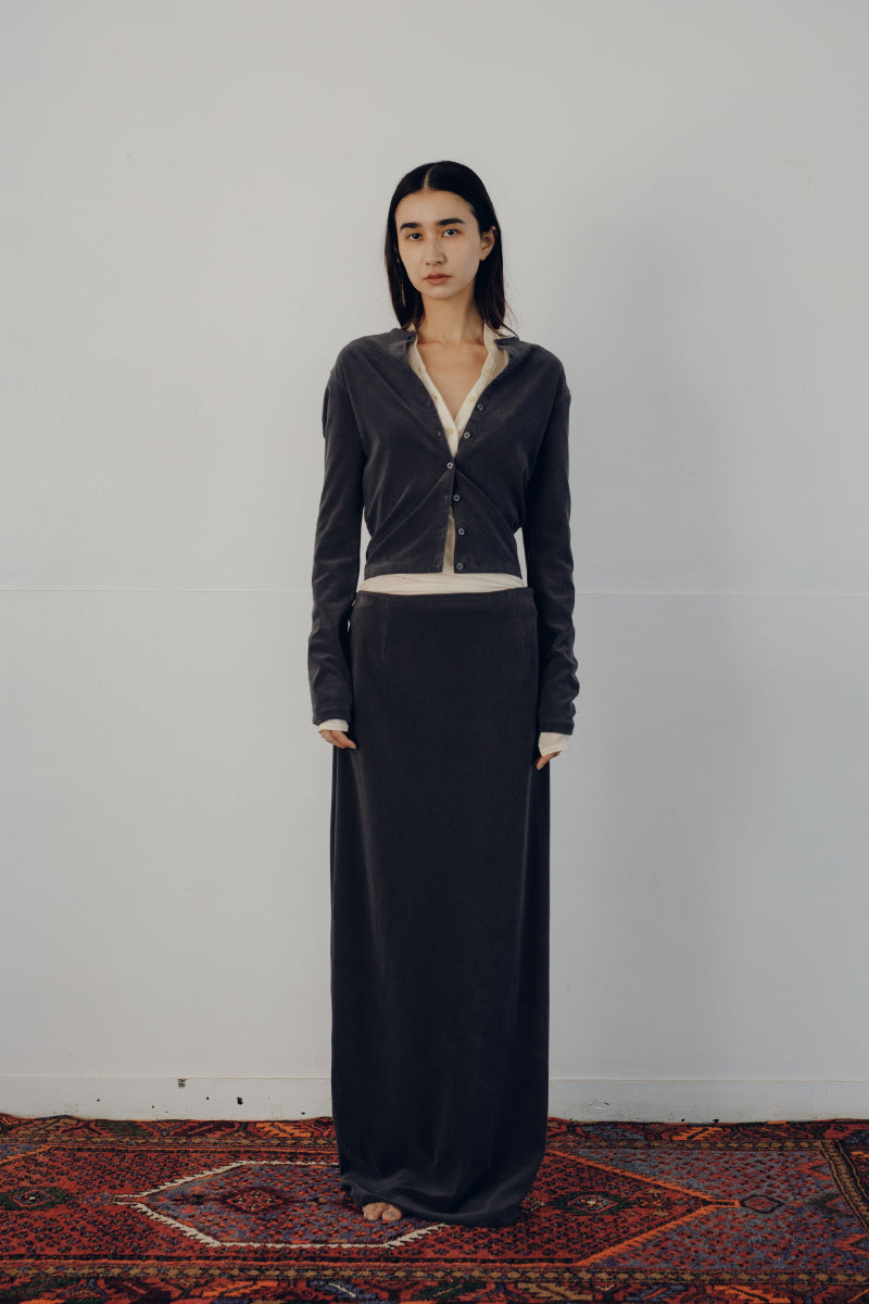 HIGH GAUGE PILE TIGHT HEM CARDIGAN / CHARCOAL
