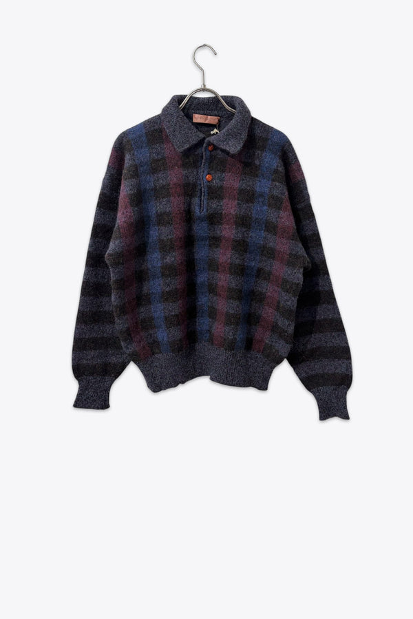 HENRY GRETHEL | 90'S CHECK KNIT POLO SWEATER [USED]