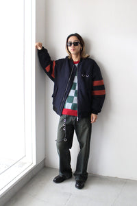 WOOL BOMBER JACKET / DARK BLUE/BLACK