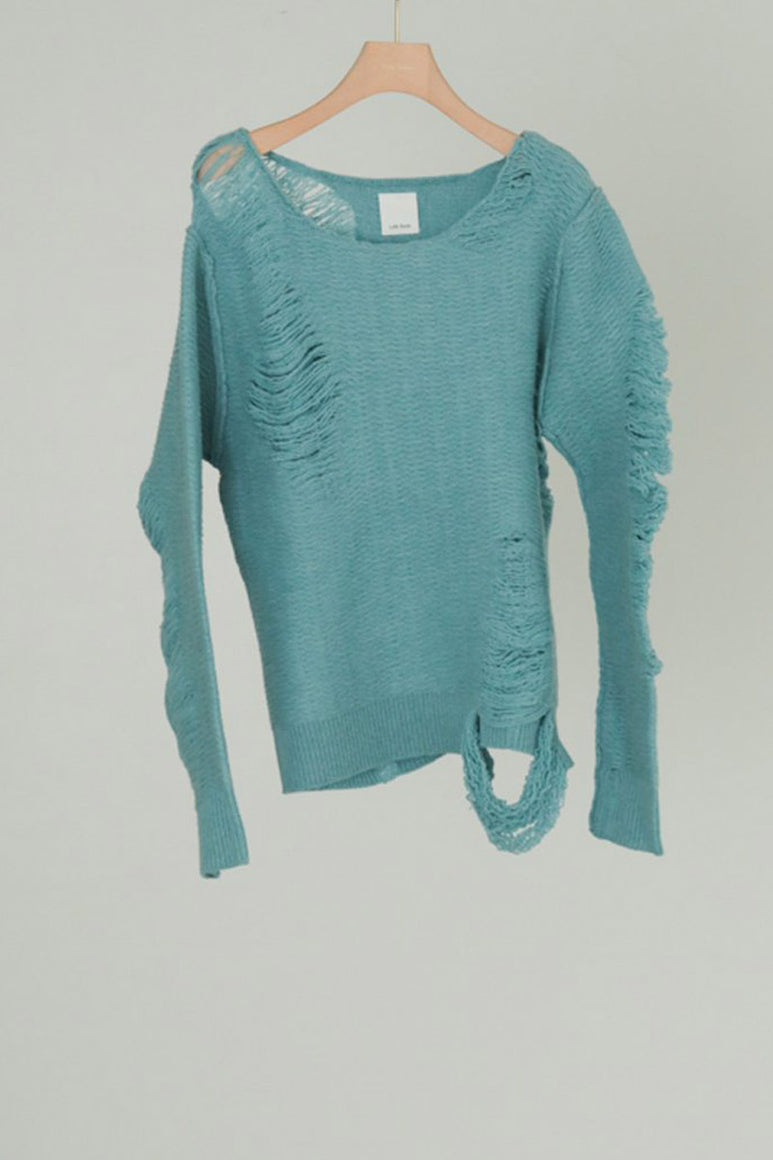 EXTRA FINE MERINO WOOL DISTRESSED SWEATER / SKY