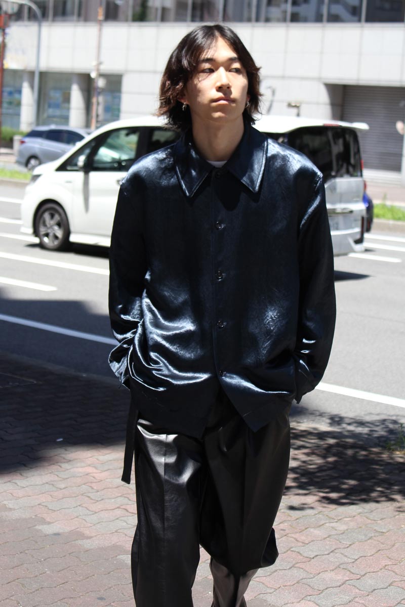 08 SIRCUS | GLOSSY SATIN WIDE OPEN COLLAR SHIRT / TEAL BLUE 長袖 ...