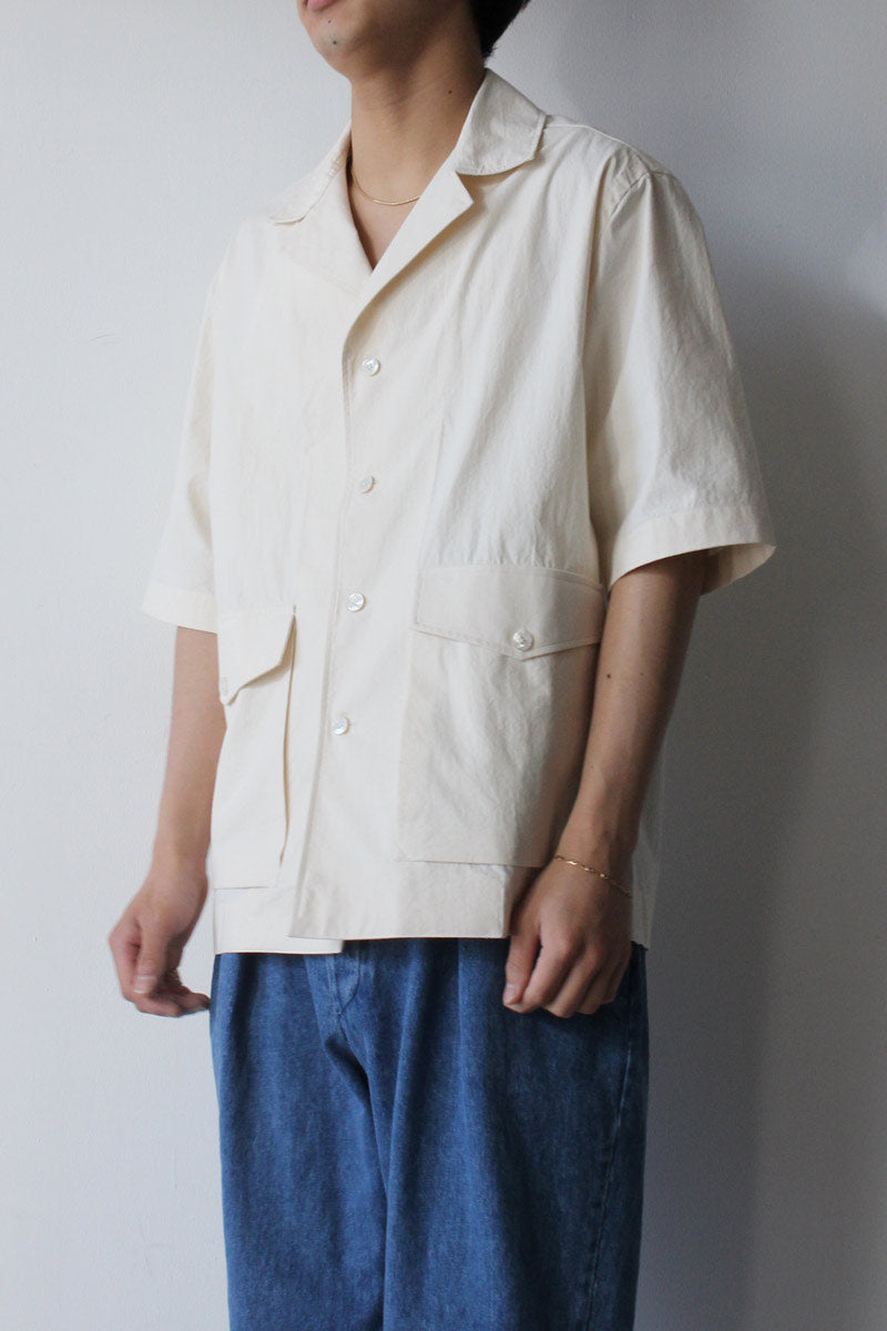 S/S OPEN COLLAR SHIRT-100%COTTON / OFF WHITE [60%OFF]