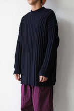 Load image into Gallery viewer, CREW NECK OPEN RIB SWEATER-WOOLY / NAVY [30%OFF]