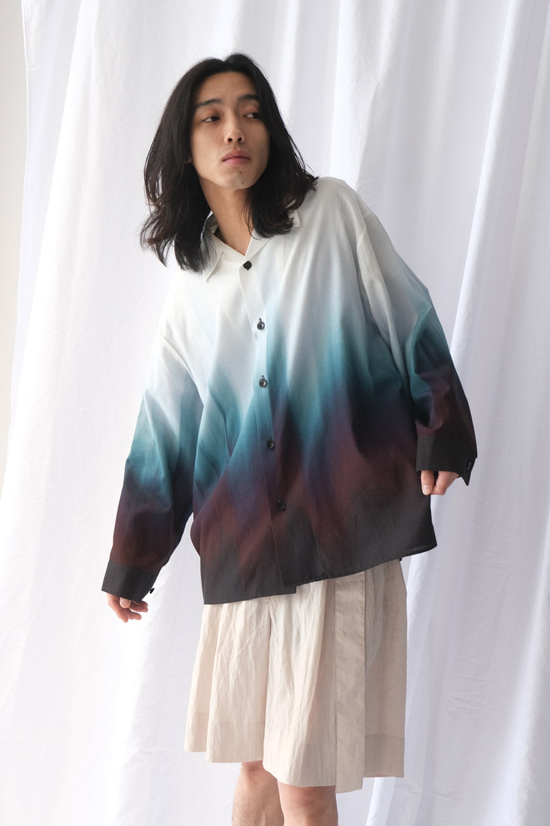 BASSEN PRINT OVER SHIRT / BLUE GRAY