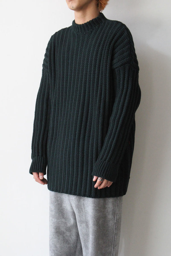 CREW NECK OPEN RIB SWEATER-WOOLY / GREEN [40%OFF]