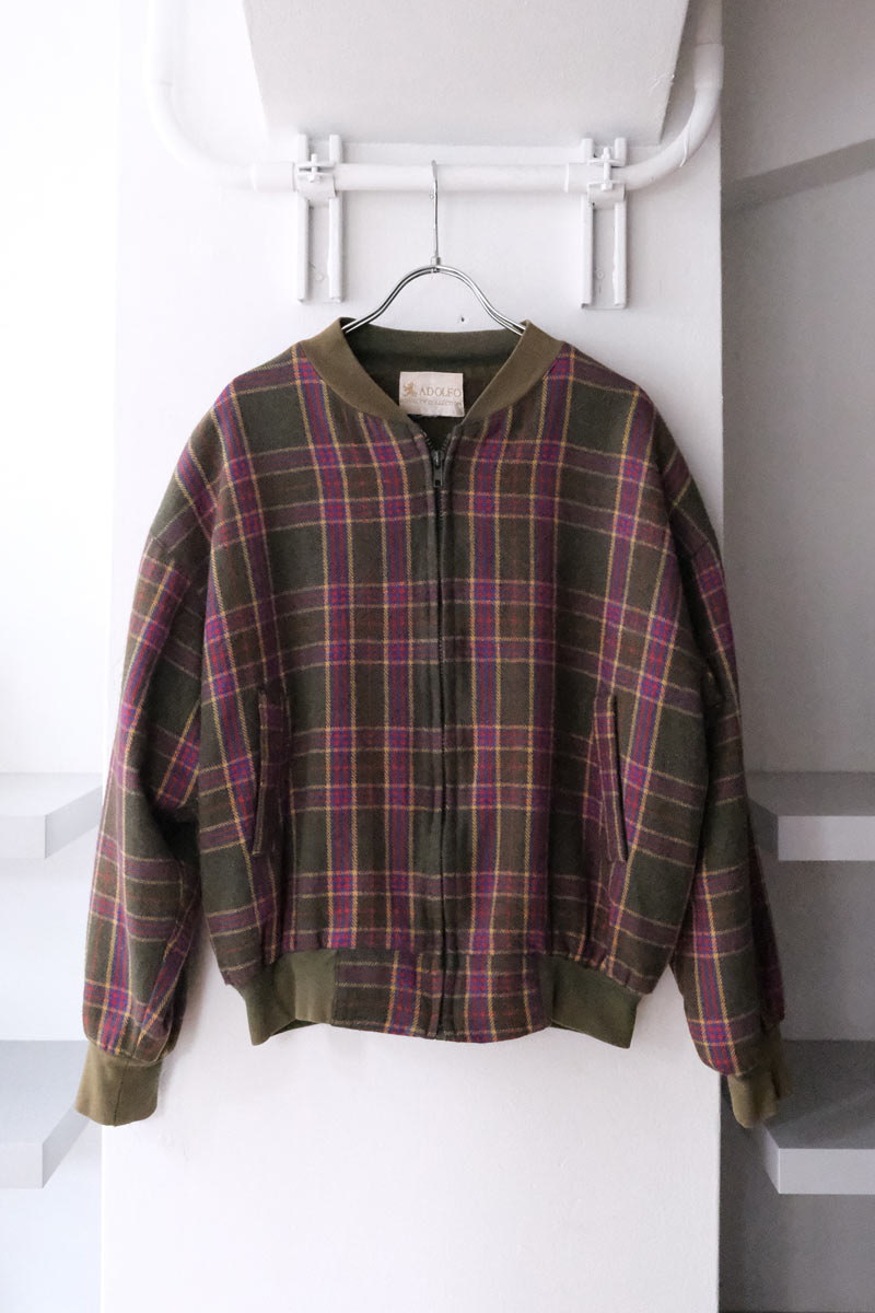 ADOLFO | 70'S WOOL CHECK ZIP JACKET [USED]