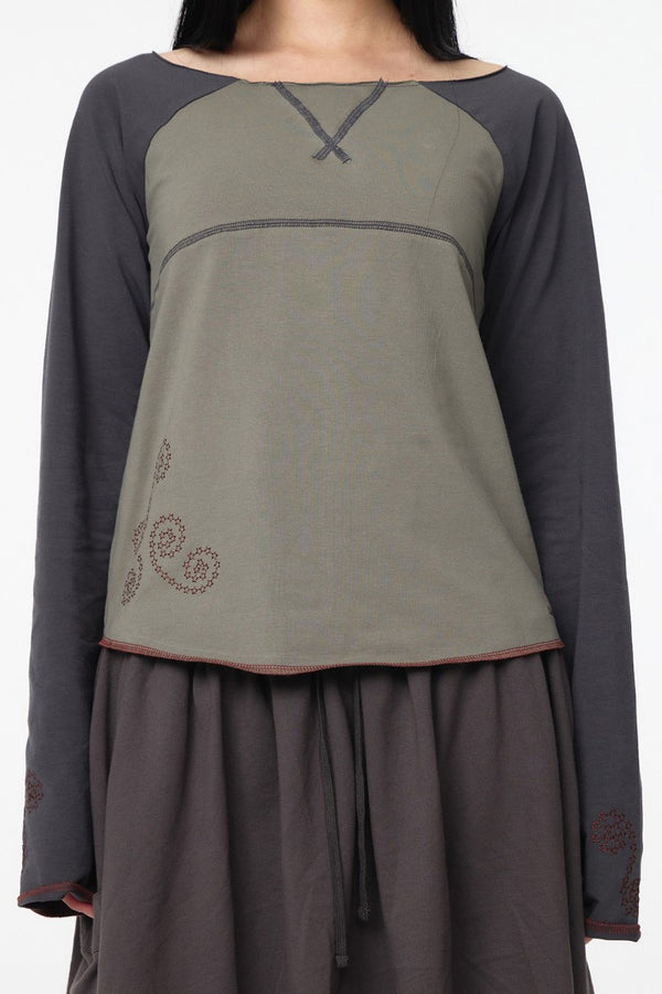 CUT-OFF RAGLAN LONG SLEEVE / CHARCOAL