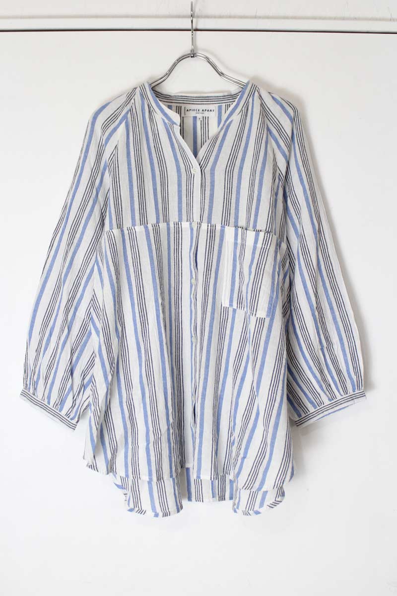 APIECE APART | L/S BAND COLLAR COTTON STRIPE SHIRT [USED]