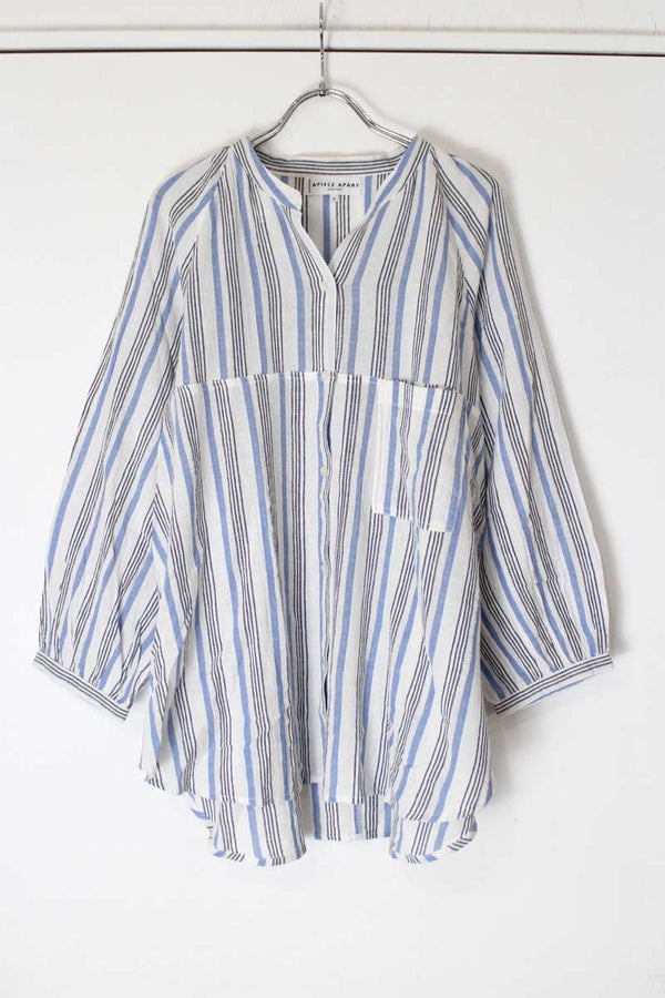 APIECE APART | L/S BAND COLLAR COTTON STRIPE SHIRT [USED]