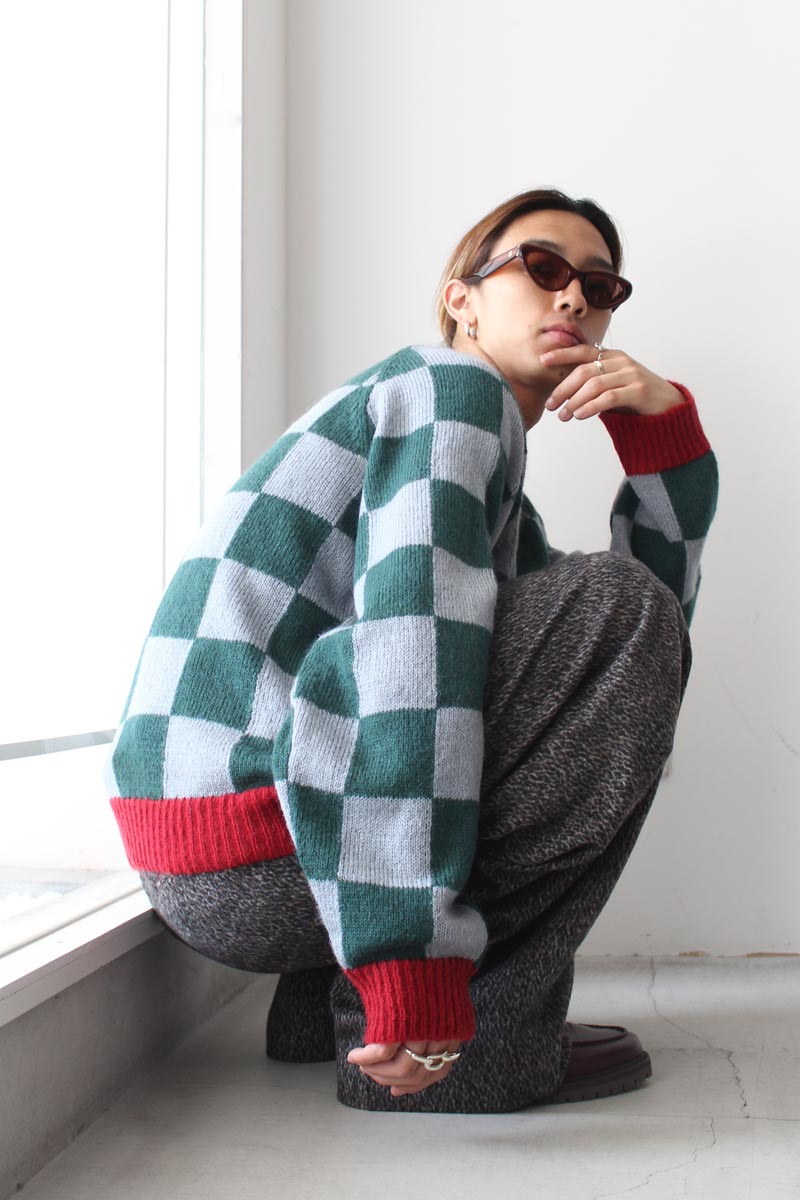 STOCKHOLM SURFBOARD CLUB | RAG CHECK / BLUE,GREEN AND RED ブロックチェックラグランセーター