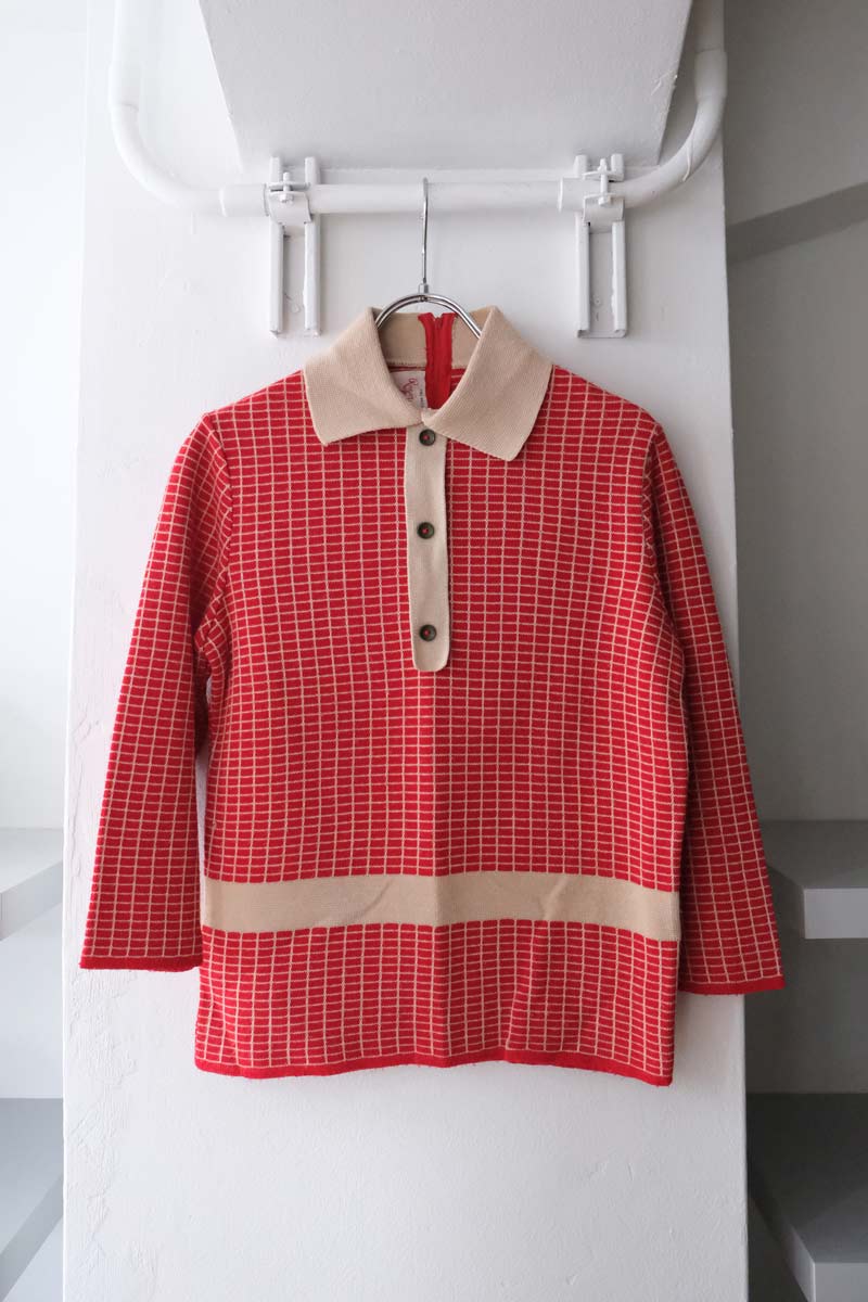ROGER FASHIONS | 80'S CHECK POLO KNIT [USED]