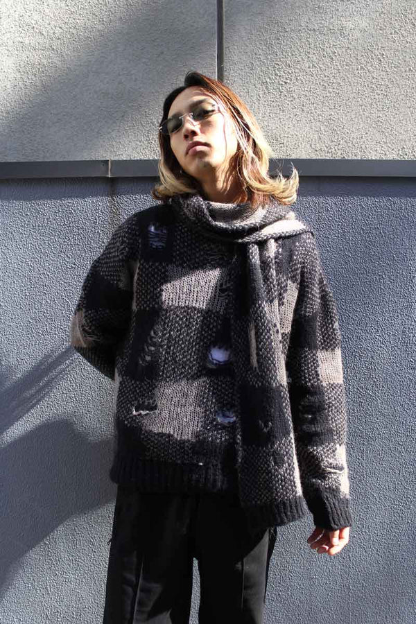 SONAR ROUNDNECK / BLACK DESTRUCTIVE GINGHAM [40%OFF]