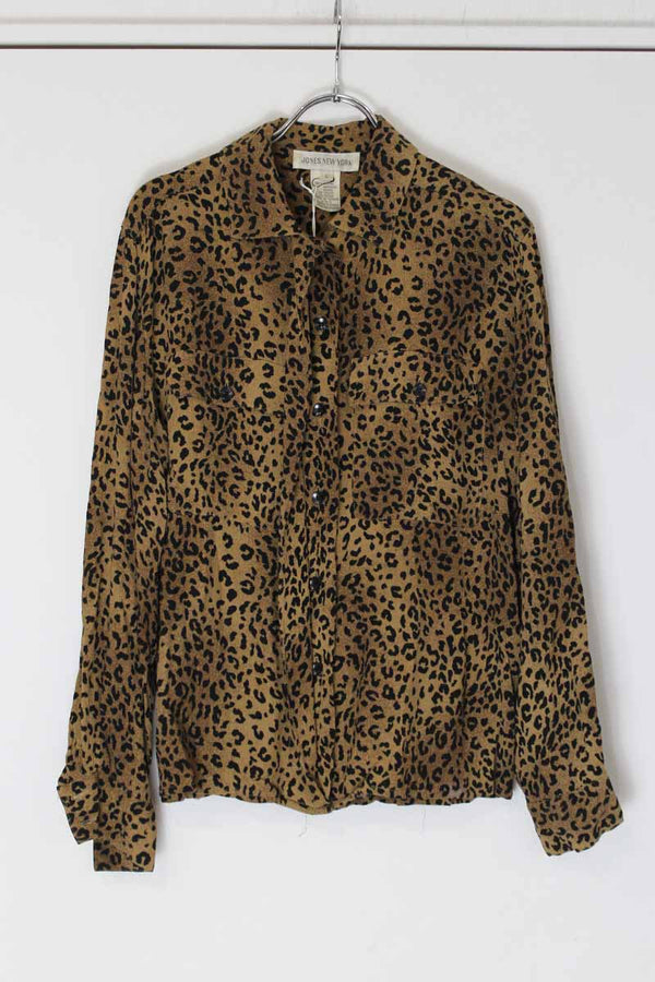JONES NEW YORK | 90'S L/S OPEN COLLAR LEOPARD SHIRTS [USED]