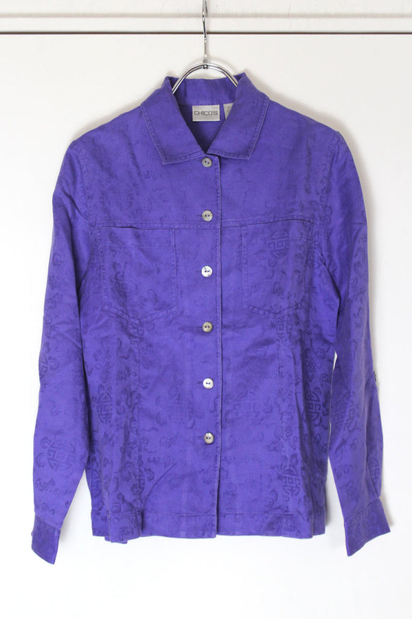 CHICO'S | 90'S L/S OPEN COLLAR EMBROIDERY SHIRT [USED]