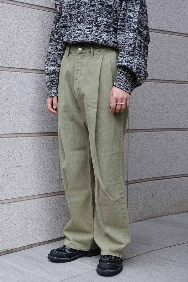 2TUCK WIDE DENIM PANTS -ENTASIS Mk-Ⅱ- .08 / MATCHA
