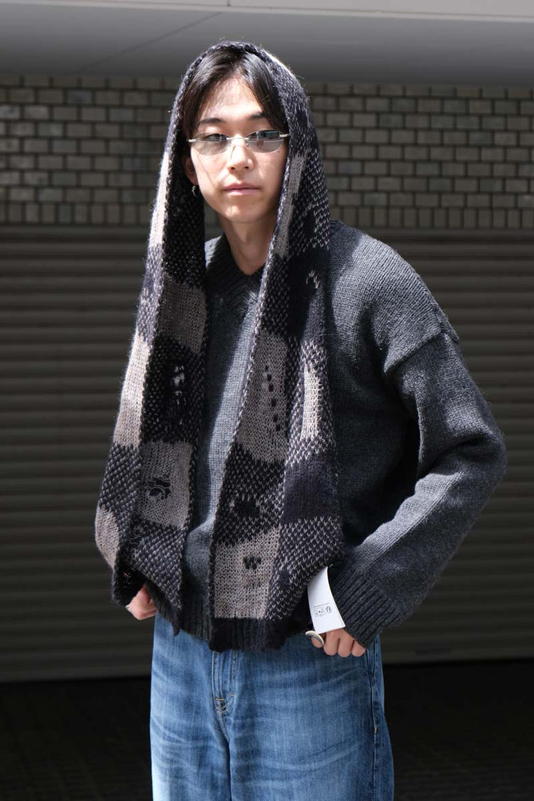 PAST SCARF / BLACK DESTRUCTIVE GINGHAM