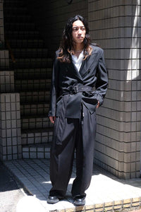 DOBBY CLOTH 2TUCK BELTED WIDE PANTS / BLACK