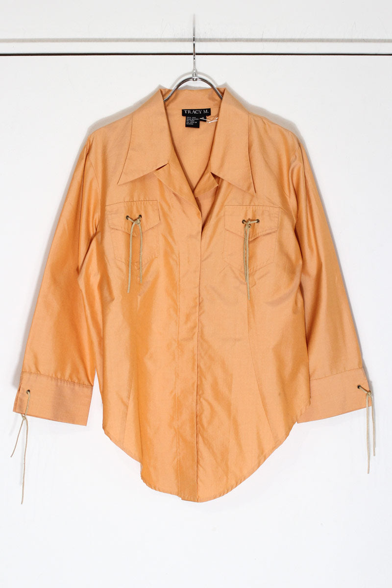 TRACY M. | 90'S L/S SILK OPEN COLLAR DESIGN SHIRT [USED]