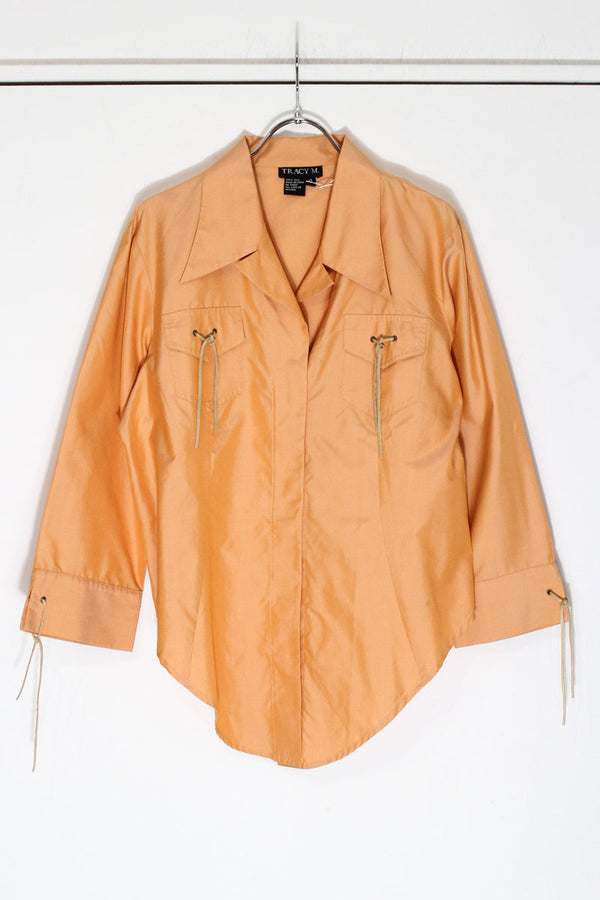 TRACY M. | 90'S L/S SILK OPEN COLLAR DESIGN SHIRT [USED]