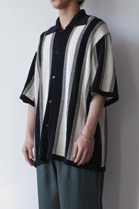 GIMA COTTON STRIPE KNIT SHIRT / BLACK