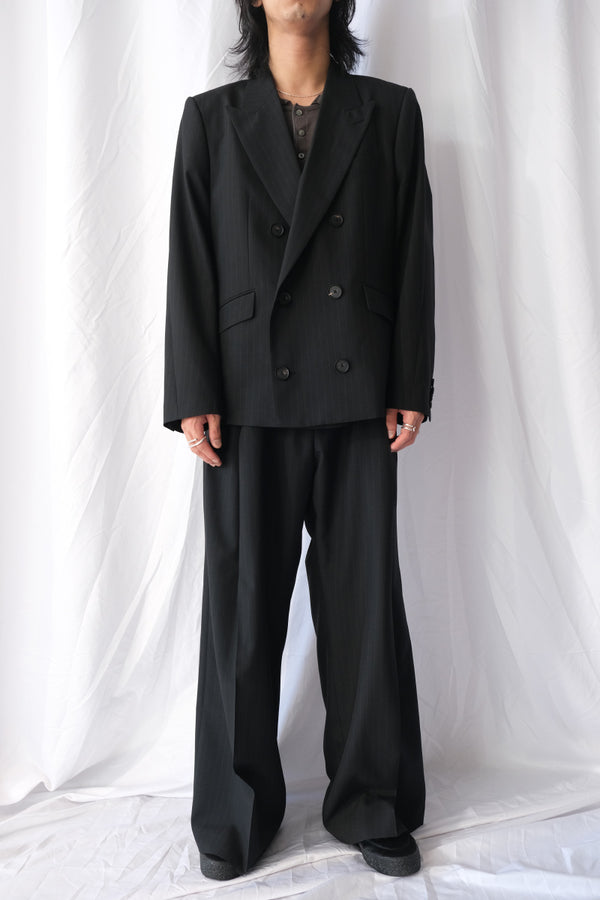 STRIPE WOOL DOUBLE BREASTED JACKET .16 / BLACK ST