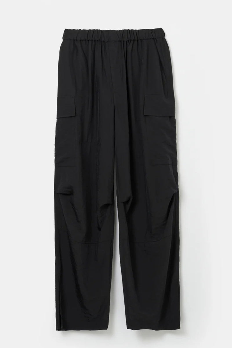 VISCOSE SHEER ORGANDY WIDE CARGO SLIT PANTS / BLACK