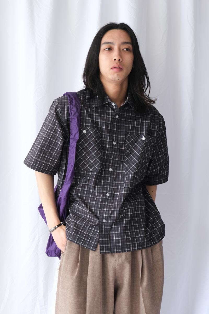 AAIR FLOWEAVE PRINTED CHECK SHORT SLEEVE SHIRT / GREY