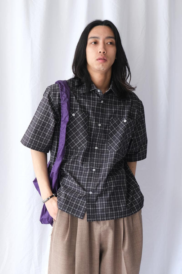 AAIR FLOWEAVE PRINTED CHECK SHORT SLEEVE SHIRT / GREY