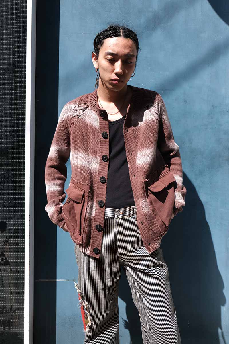 TYRE TRACK WASHED CARDIGAN / WASHED BROWN [30%OFF]