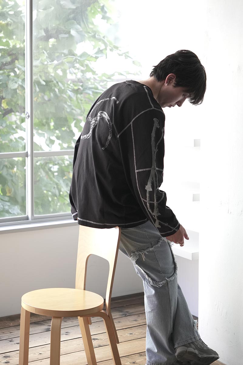 STICKS STITCH ORGANIC LONG SLEEVE / BLACK [20%OFF]