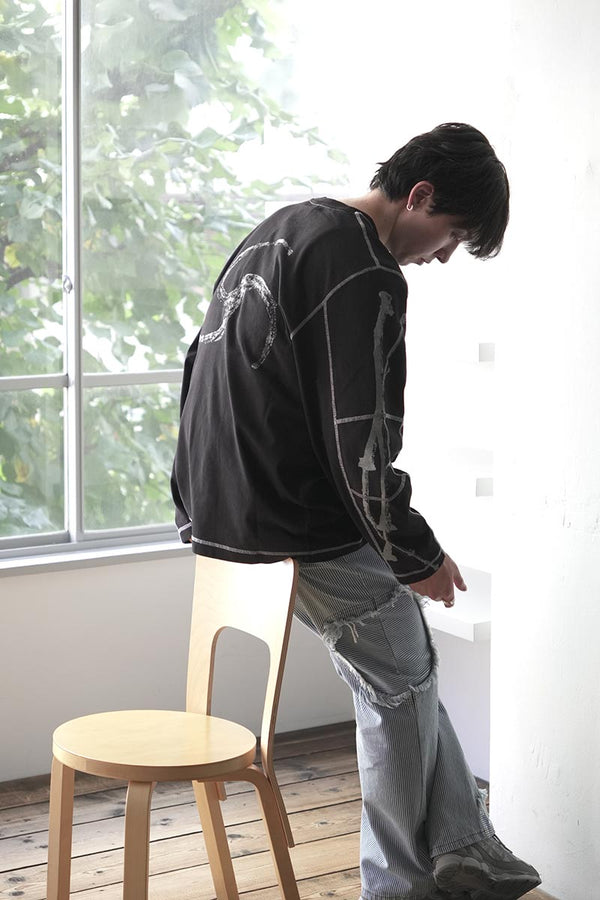 STICKS STITCH ORGANIC LONG SLEEVE / BLACK [20%OFF]