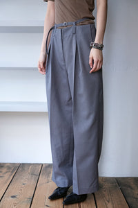 WOOL MIX DOUBLE BELT WIDE SLACKS / GRAY