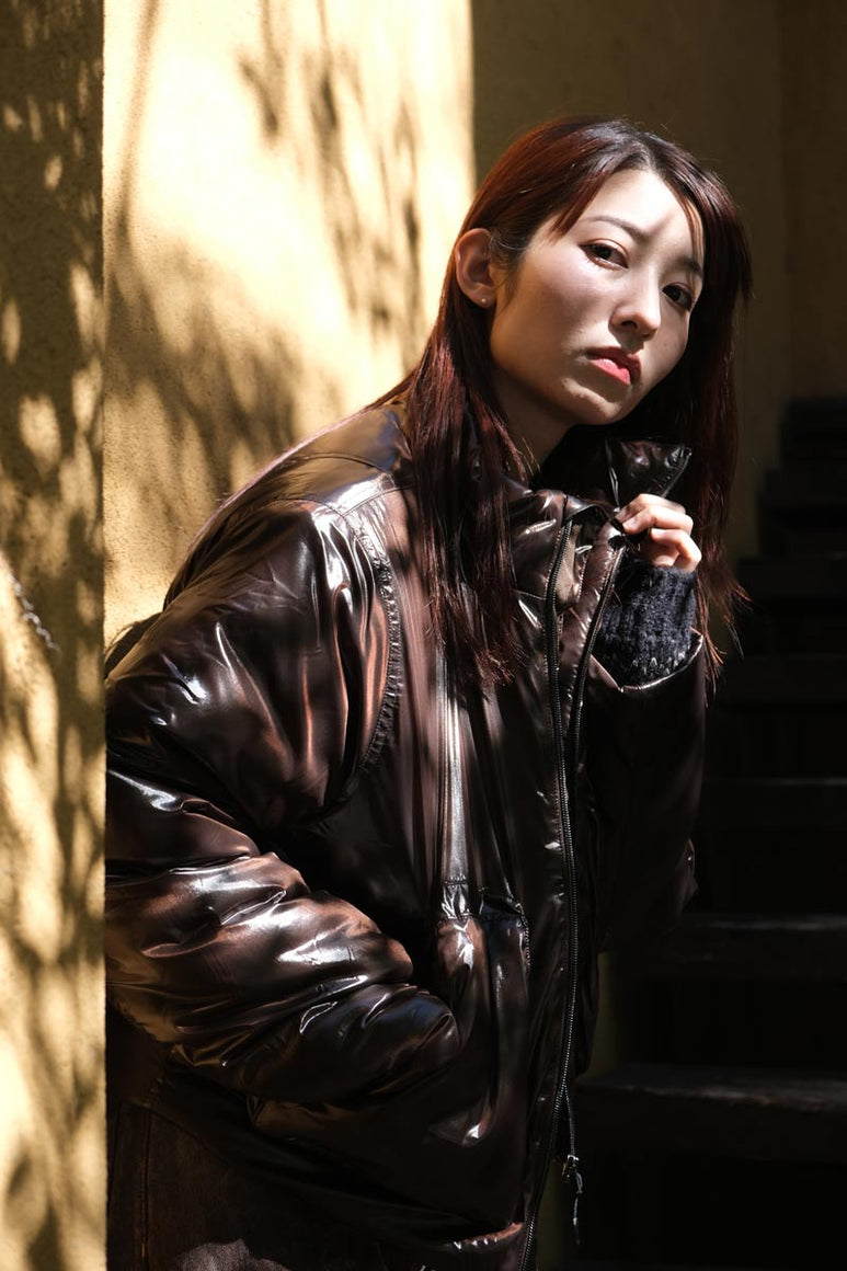 BOX JACKET / SHINY BROWN NYLON