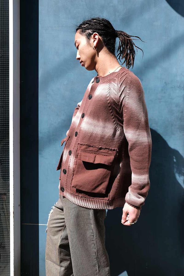 TYRE TRACK WASHED CARDIGAN / WASHED BROWN [30%OFF]