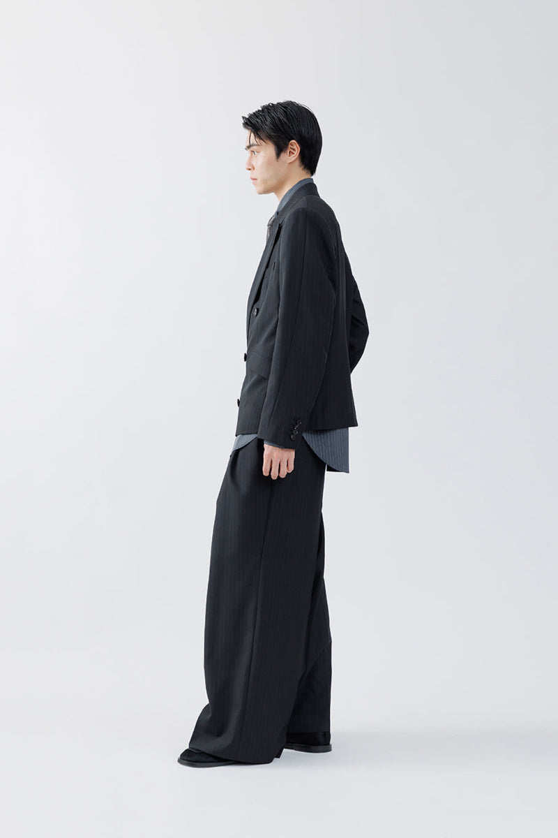 STRIPE WOOL DOUBLE BREASTED JACKET .16 / BLACK ST