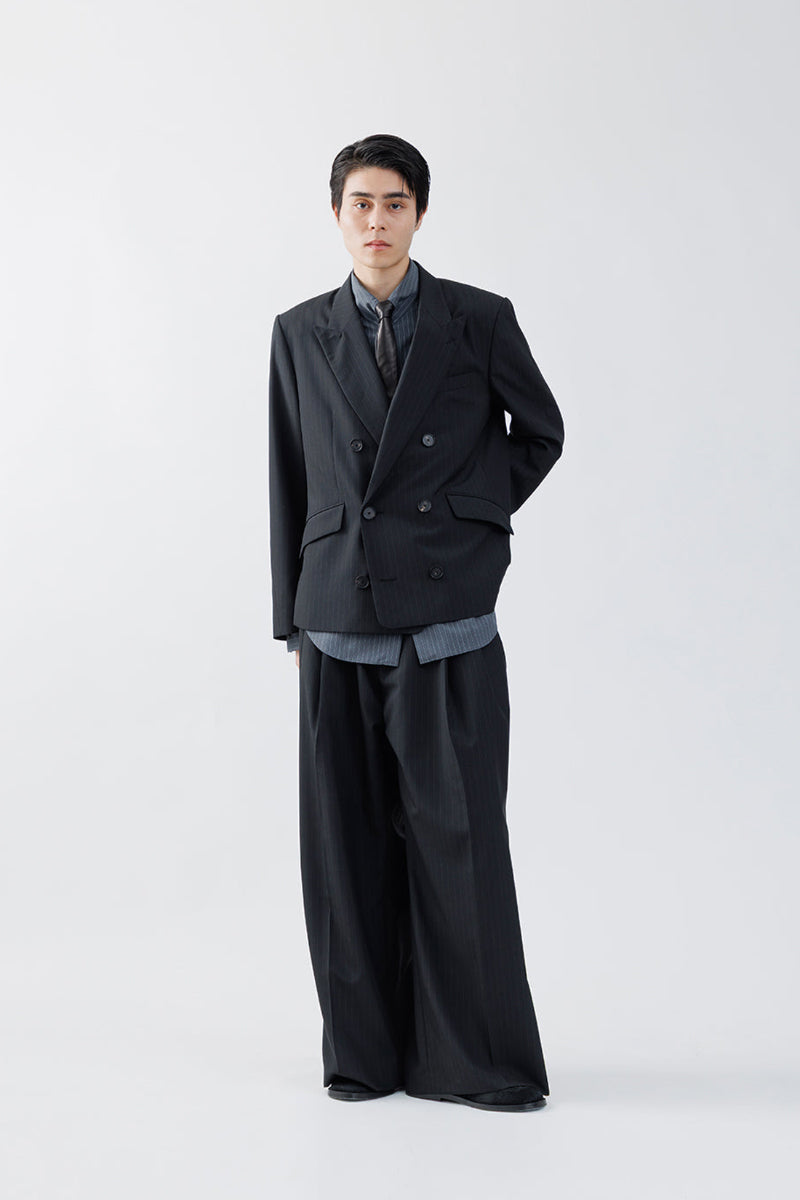 STRIPE WOOL DOUBLE BREASTED JACKET .16 / BLACK ST