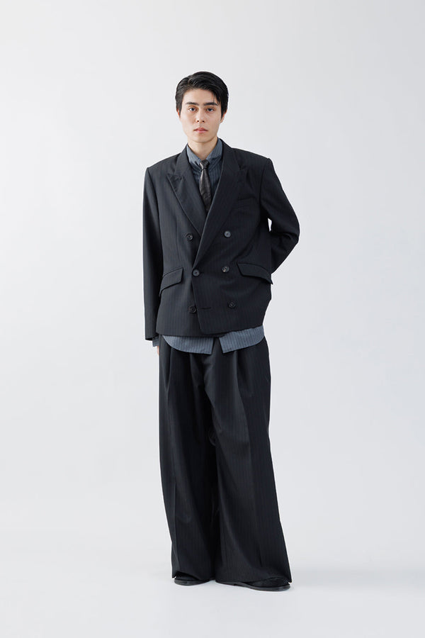 STRIPE WOOL DOUBLE BREASTED JACKET .16 / BLACK ST