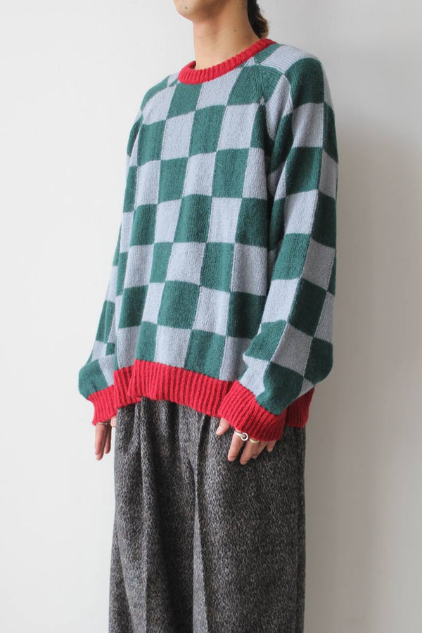 RAG CHECK SWEATER / BLUE,GREEN AND RED [40%OFF]