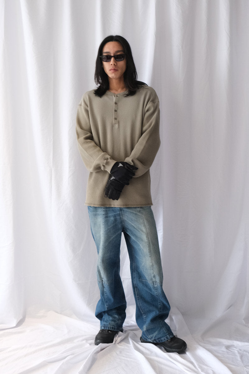 BEE SUN FADED ORGANIC WAFFLE SERAFINO LONG SLEEVE / GREY GREEN