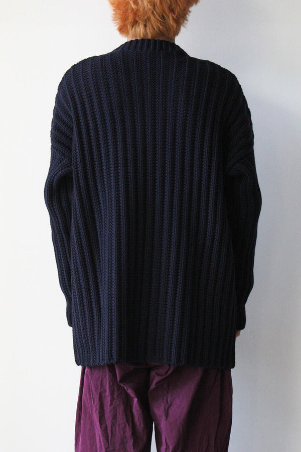 CREW NECK OPEN RIB SWEATER-WOOLY / NAVY [40%OFF]