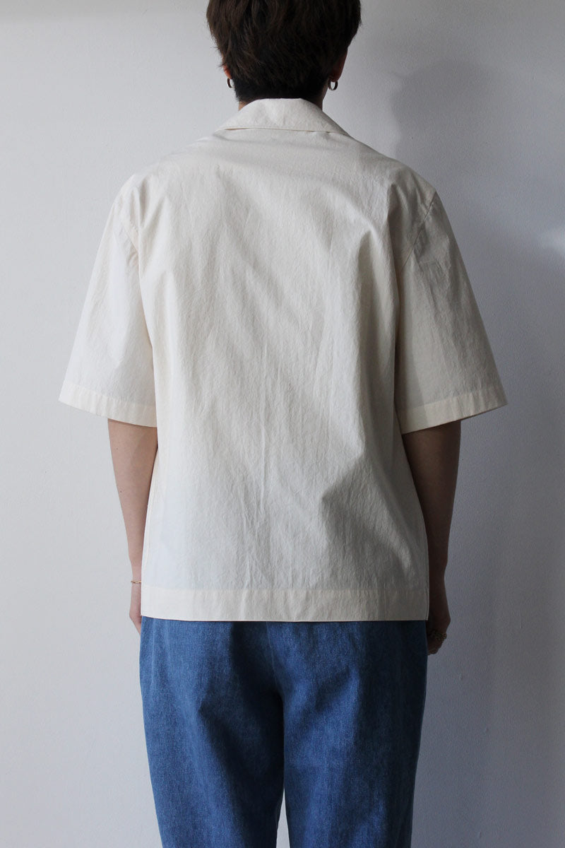 S/S OPEN COLLAR SHIRT-100%COTTON / OFF WHITE [60%OFF]
