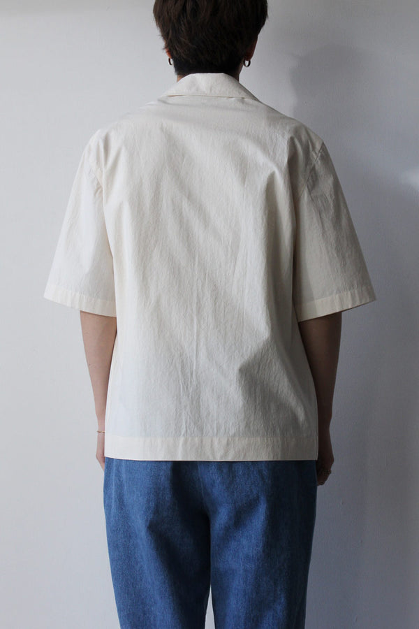 S/S OPEN COLLAR SHIRT-100%COTTON / OFF WHITE [60%OFF]