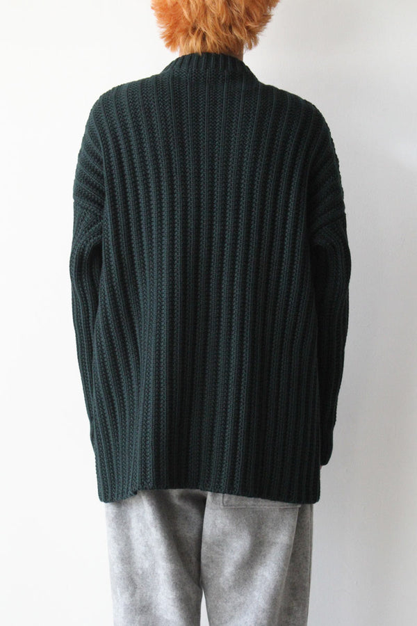 CREW NECK OPEN RIB SWEATER-WOOLY / GREEN [40%OFF]