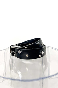 LEATHER BELT WITH STONES / BLACK